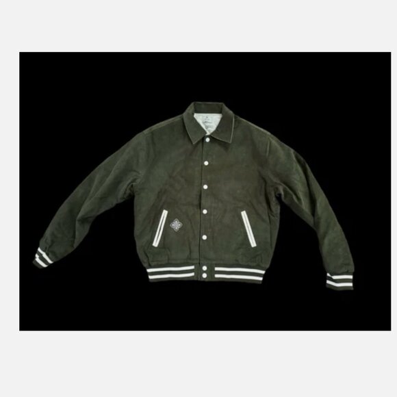 CAMP ASPEN Green Corduroy Collared Bomber Style Varsity Jacket Quilted Unisex S - Picture 10 of 11